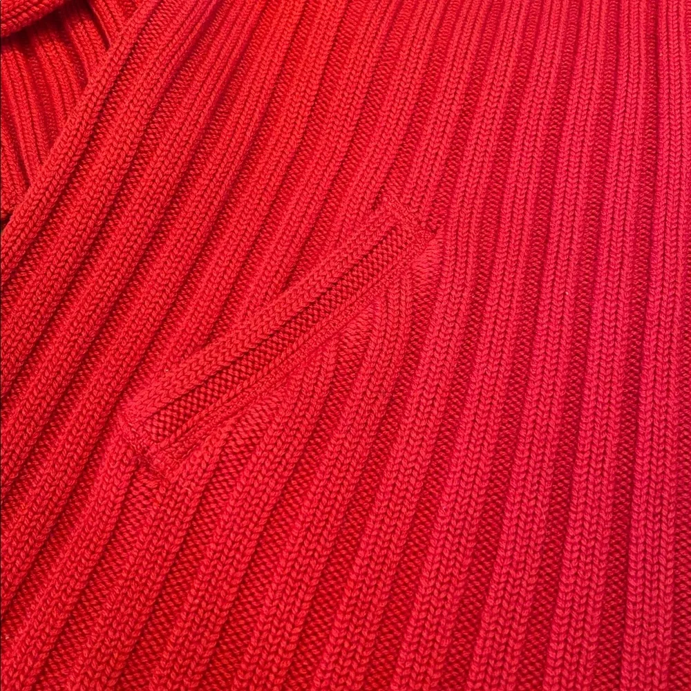 Carlisle Vtg Heavy Ribbed Merino Wool Red Cowl Neck Button Zip Cardigan Jacket L - Picture 4 of 15